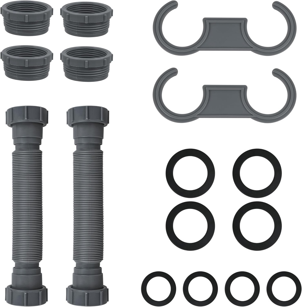 2 Pack Flexible Sink Drain Pipe P Type Water Storage Bend, Adjustable Elastic Drain, with 1-1/4" Adapter Suitable For Bathroom Kitchen Utility Room Gray