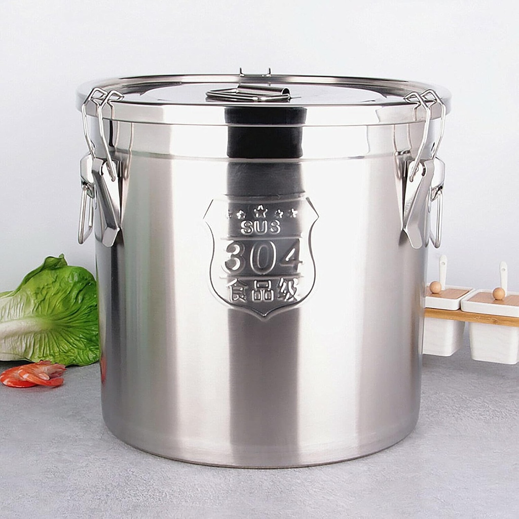 CNCEST Stainless Steel Airtight Canister for Kitchen, Rice Cereal Grain Canisters Container for Household Kitchen Food Bean Flour Oil Sugar Milk Cookie Storager Bucket w/Handles Lid (6L)