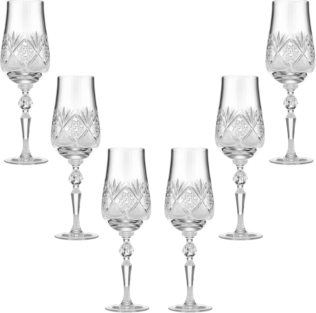 Set of 6 Champagne Flutes - 6 Oz Handmade Vintage Crystal Glasses - For Champagne, Beer, Water, Red and White Wine - Glassware for Home and Bar