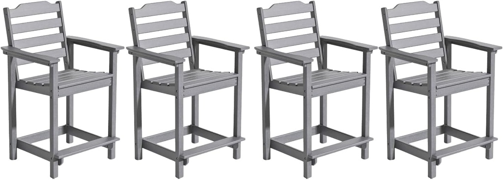 OTSUN Tall Adirondack Chairs Set of 4 with Connecting Tray, 24 inches HDPE Bar Height Outdoor Chairs, All Weather Resistant for Balcony, Porch, Kitchen (4 PCS, Grey)
