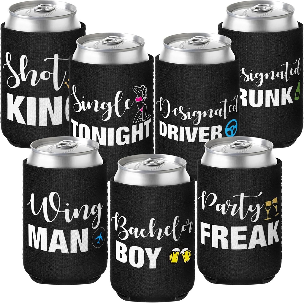 7 Pack Funny Bachelor Party Can Coolers Bachelor Party Favors Decorations Team Groom Neoprene Hugger Can Sleeve Beer Holder Groomsmen Proposal Gift for Wedding