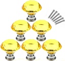 AKOAK 6 Pcs 30mm Yellow Diamond Shape Crystal Glass Cabinet Knob Used for Cabinet, Drawer, Chest, Bin, Dresser, Cupboard, Etc