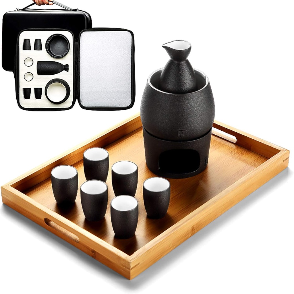 Sake Set Saki Cups Crafts Cup Ceramic Sake Set Sake Set and Cups with Warmer Sake Storage Gift Bag Traditional Porcelain ()