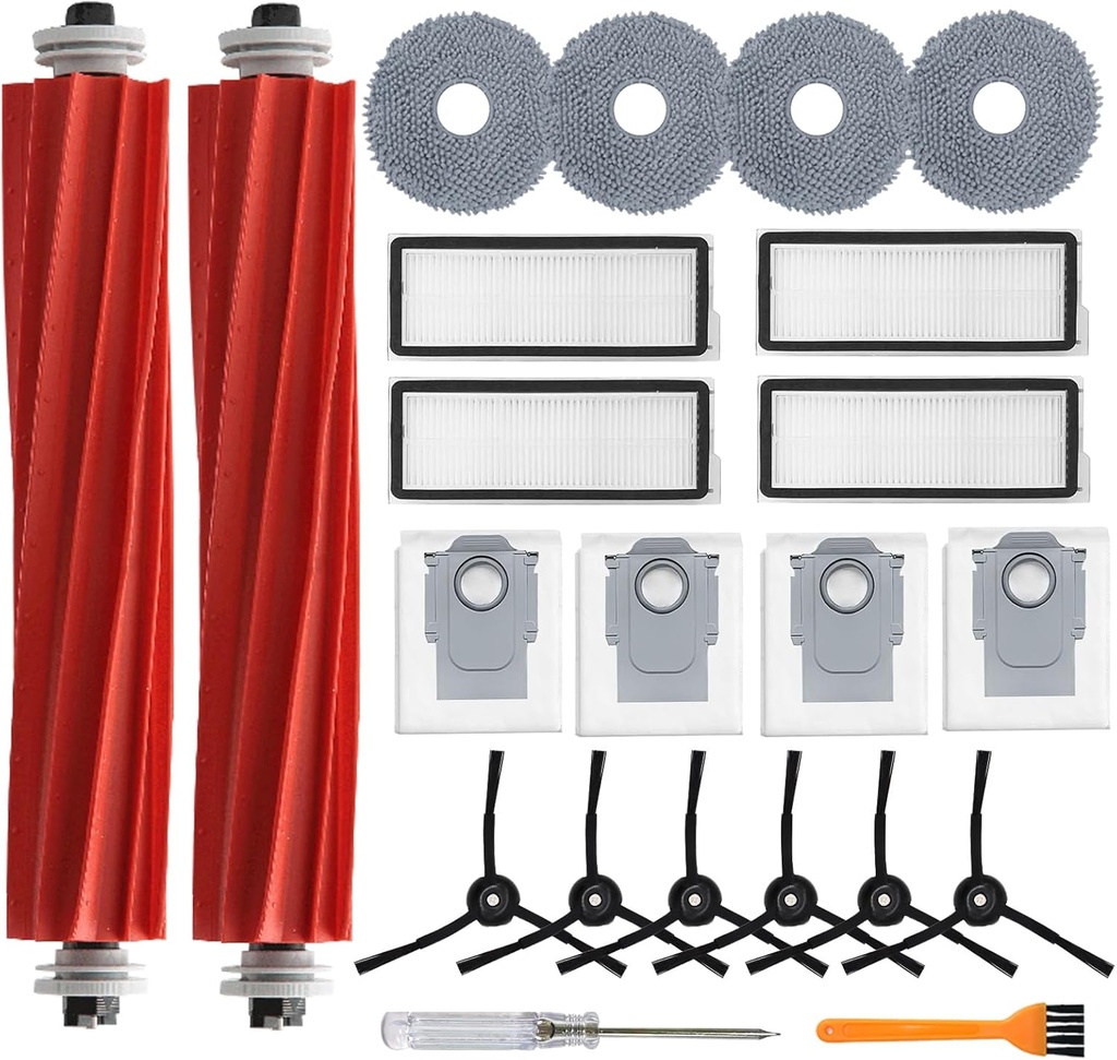 Accessories Kit for Roborock Qrevo S/Qrevo Plus/Qrevo Pro/Qrevo MaxV 【Not for Q Revo】Robot Vacuum, 2 Main Brush Roller, 4 Hepa Filters,4 Mop Pads, 4 Dust Bags, 6 Side Brush, 22 Pack Replacement Parts
