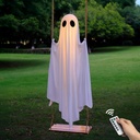 Halloween Decorations Outdoor - 5FT Large Hanging Ghost Swing with Remote Control String Lights & Upgraded Sheet, Scary Ghost Halloween Party Decor Outside for Tree Porch Yard Garden Lawn