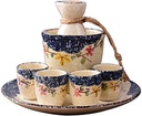 7 Piece Sake Set, Snowflake Glaze Ceramic Sake Cups Set with Warming Pot and Ceramic Tray, Elegant Design Best Gift for Family and Friends Cups