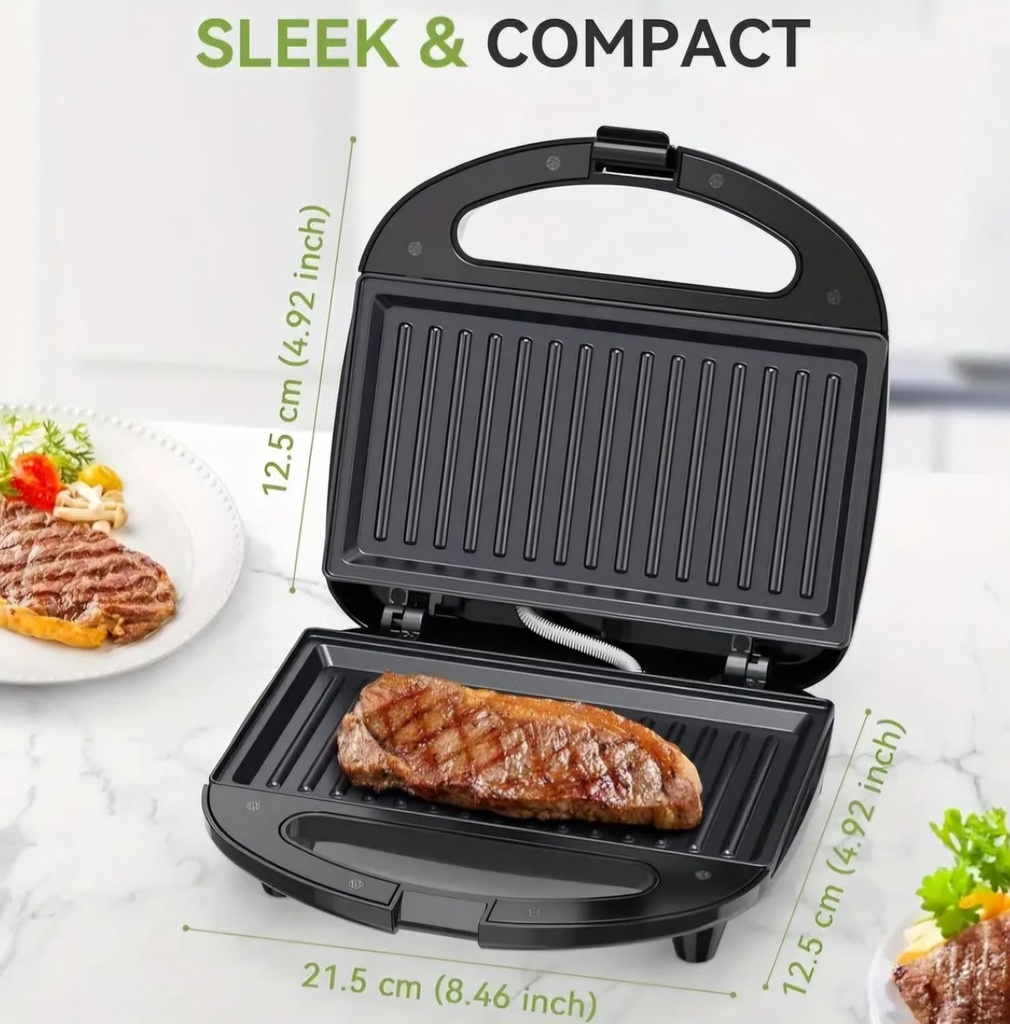 Electric Panini Press Sandwich Maker, Non-Stick Grill Plates, Black