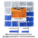 KURUI Concrete Anchors for Drywall Masonry Stucco Brick, 180Pcs Wall Hanging Assortment Kit for Wall Decor Picture Frame, 90 Dry Wall Anchors and 90 Flat Head Screws, Wall Hangers with Drill Bit