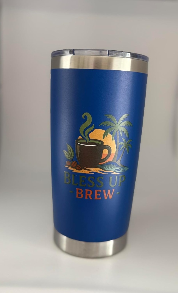 Insulated Coffee Tumbler, 20 oz, Tropical Design, Stainless Steel, Available in Blue, Black, White