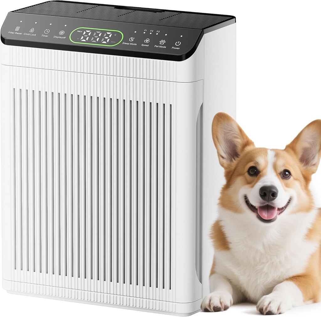 Air Purifiers for Home Large Room up to 2200sq.ft with Washable Filters, EVALIT Air Purifier for Bedroom with Fragrance, PM 2.5 Display Air Quality Sensor for Smoke Dust Odors, White, 1Pack+3Modes