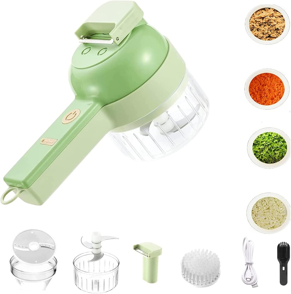 4 In 1 Handheld Electric Vegetable Cutter Set, Wireless Food Chopper, Portable Electric Vegetable Cutter Set for Garlic Pepper Chili Onion Celery Ginger Meat with Brush