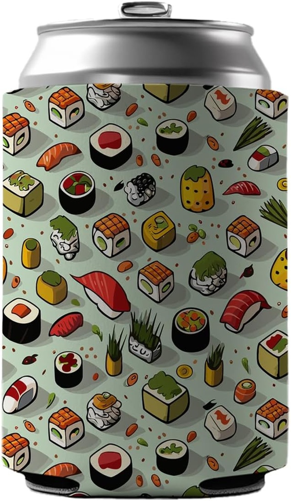 Sushi Food Fun Pattern Can Cooler Beer Soda Drink Insulated Holder Sleeve Hugger