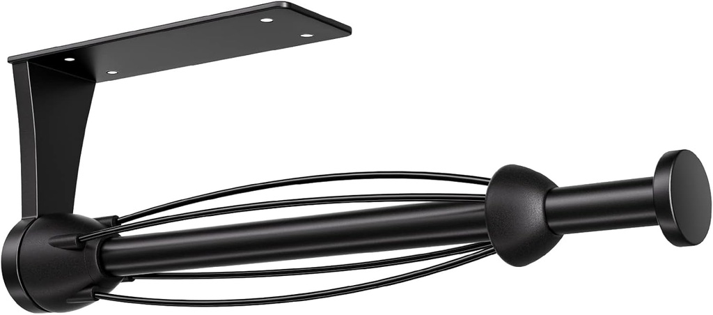 Paper Towel Holder Under Cabinet, Single Hand Operable Wall Mount with Damping Effect, Self-Adhesive or Drilled for Kitchen Bathroom, Black