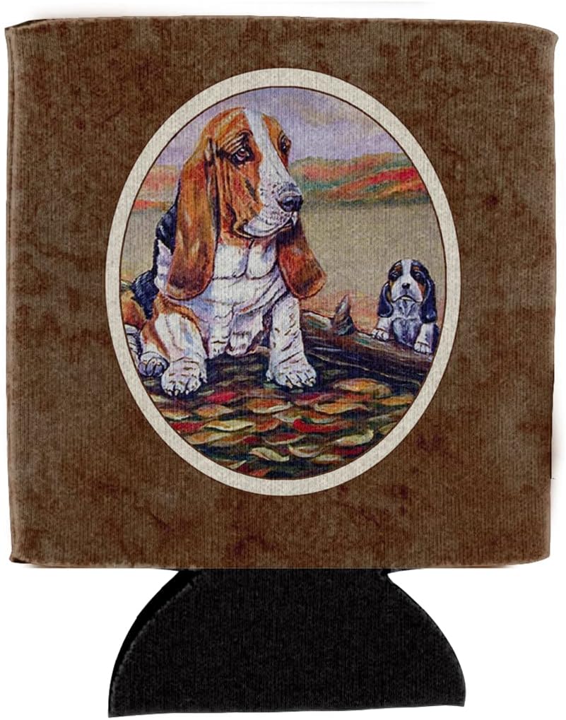 Caroline's Treasures 7004CC Basset Hound Can or Bottle Hugger Cooler Washable Drink Sleeve Collapsible Beverage Insulated Holder, Can Hugger, Multicolor