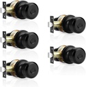 Probrico Passage Interior Door Knobs in Black with Flat Ball Shape for Hall and Closet, Non-Locking Keyless Stainless Steel Handles Reversible for Left and Right Handed Doors,5 Pack