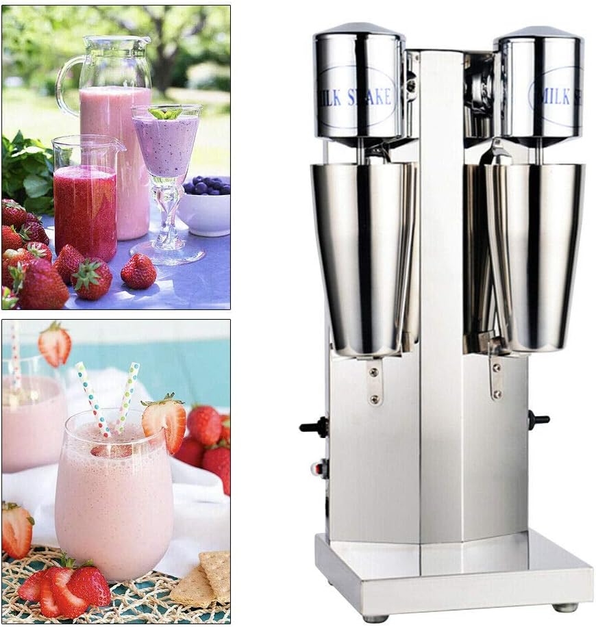 Milk-shake Maker, Electric Stainless Steel Double Head Smoothie Maker Blender 110V Household Soft Ice Cream Maker Blender Cocktail & Drink Mixer, Milk-Shaker for Making Smoothie, Milk Tea Drink