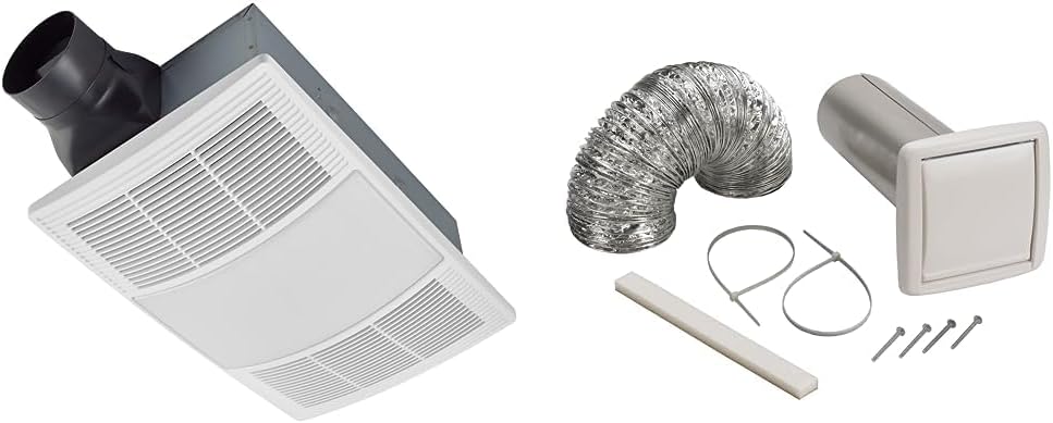 Broan-NuTone BHFLED110 PowerHeat Bathroom Exhaust Fan, Heater, and LED Light Combination, 110 CFM & Available NuTone WVK2A Flexible Wall Ducting Kit for Ventilation Fans, 4-Inch