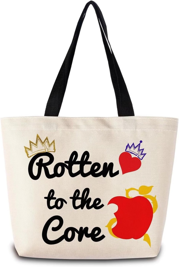 Descendants Tote Bag Reusable Grocery Bags Aesthetic Shopping Shoulder Handbag with Interior Zipper Pocket Stylish Rotten To The Core Present for Tv Show Lovers Women-1