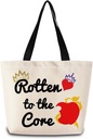 Descendants Tote Bag Reusable Grocery Bags Aesthetic Shopping Shoulder Handbag with Interior Zipper Pocket Stylish Rotten To The Core Present for Tv Show Lovers Women-1