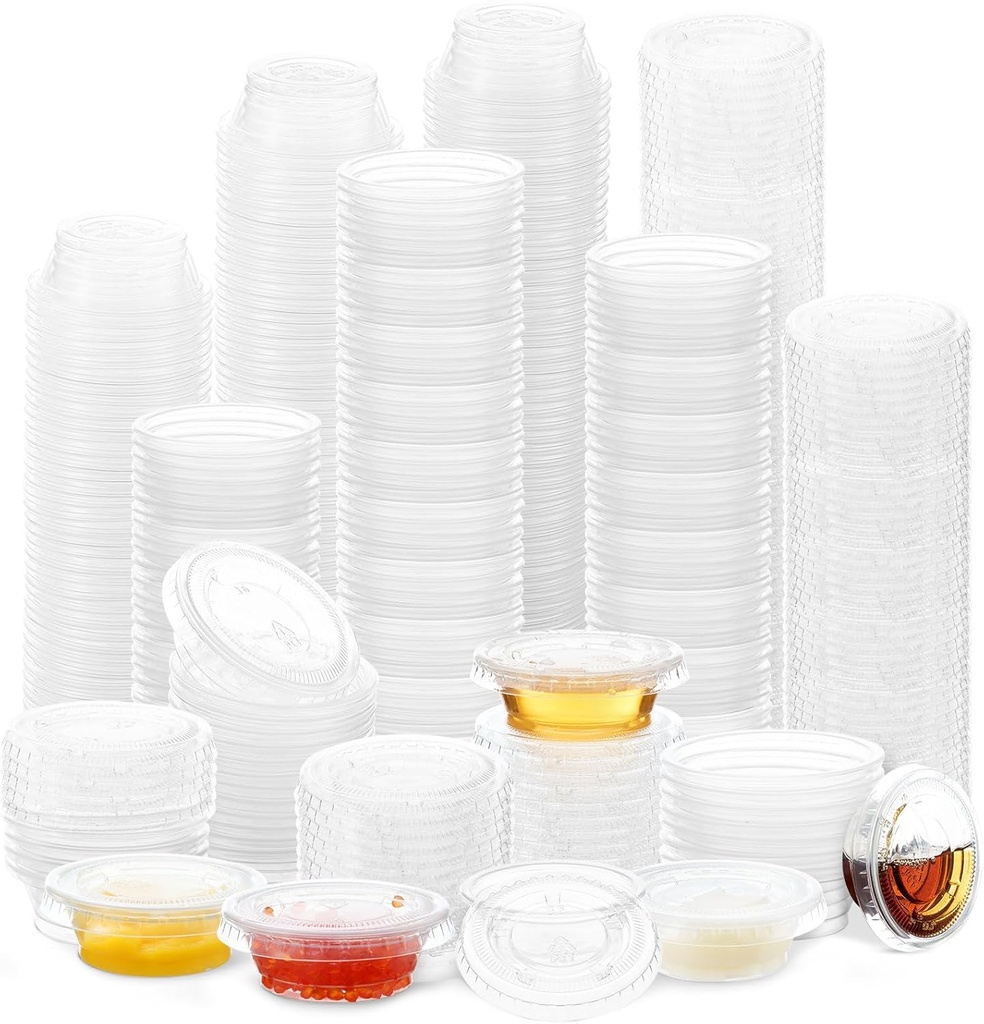 Maxdot 1000 Pack 0.5 oz Plastic Portion Cups with Lids Bulk Mini Disposable Souffle Containers Cups Sauce Condiment Leak Proof Shot for Lunch Small Portion Cup Box Travel Home Party Dinner Sauce Salad