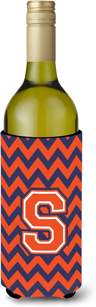 Caroline's Treasures CJ1042-SLITERK Letter S Chevron Orange and Blue Wine Bottle Hugger Bottle Cooler Sleeve Hugger Machine Washable Collapsible Insulator Beverage Insulated Holder