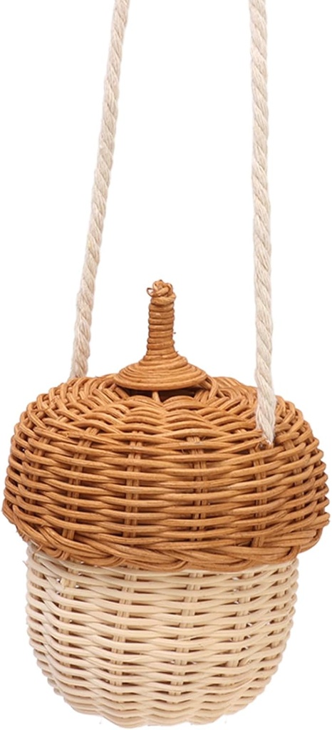 Jeanoko Kids Rattan Storage Basket Hand Woven Decorative Acorn Shaped Basket Bag Wall Hanging Basket Farmhouse Decoration for Boys Girls Photography Props (Small Shoulder Bag)
