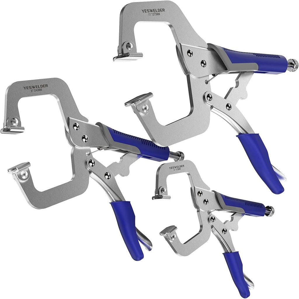 YESWELDER C-Clamp Set of 3 Sizes (6, 9, 11 inches) - Robust Design, Heat-Treated Jaws, Chrome-Plated Alloy Steel for Reliable Home or Workshop Use