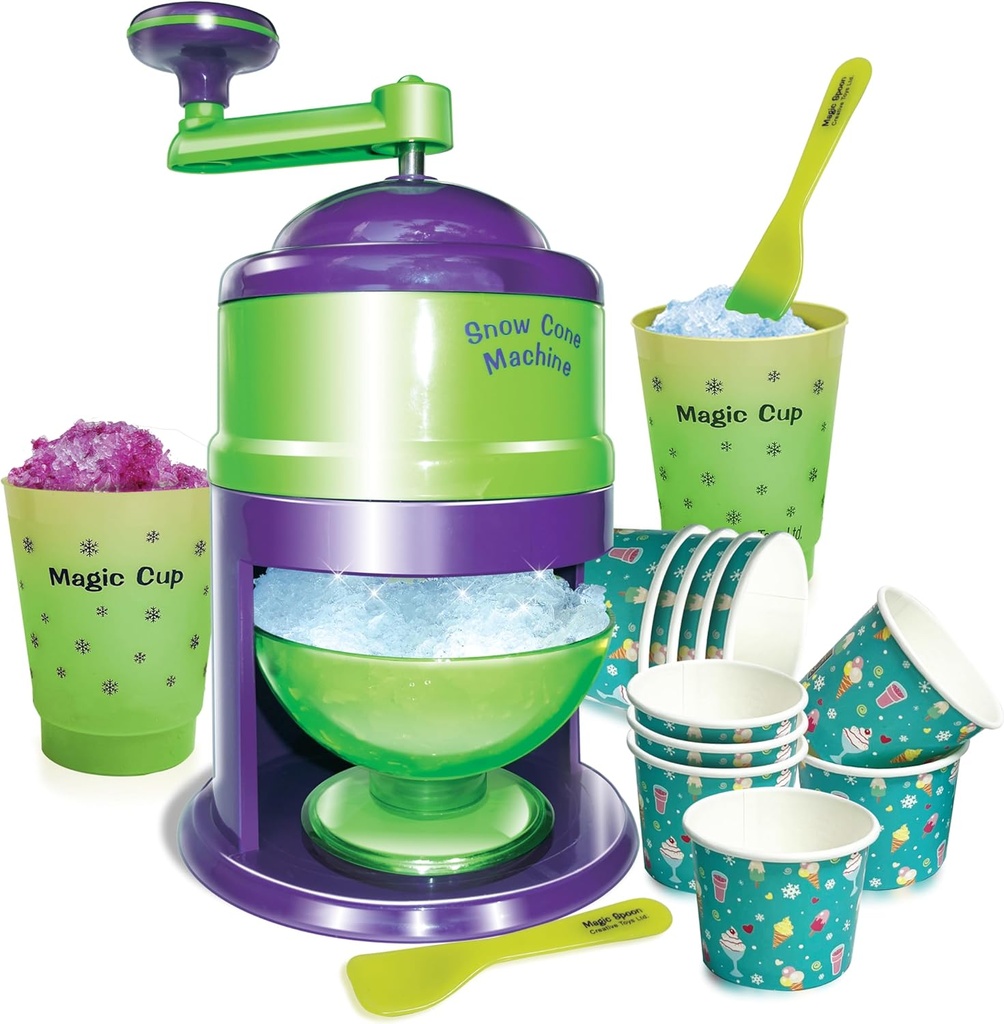 Small World Toys Snow Cone Machine for Kids, Super Slush Shaved Ice Machine, Kid-Friendly Snow Cone Maker with Color-Changing Cups and Spoons, Bowl & Paper Cones, Slushy Maker Frozen Treats