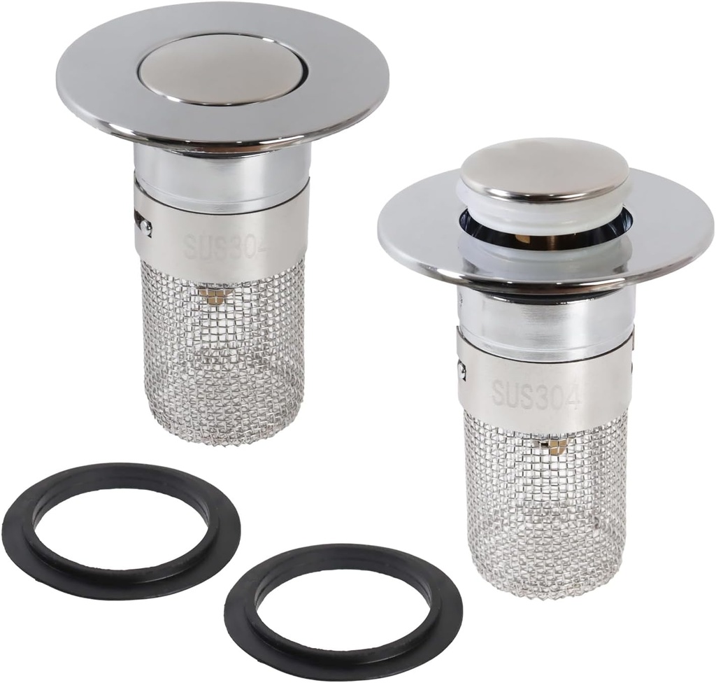 2 PCS Bathroom Sink Hair Catcher, Stainless Steel Floor Drain Filter, Pop-Up Sink Drain Filter with Removable Stainless Steel Filter Basket, Bathroom Sink Drain Filter