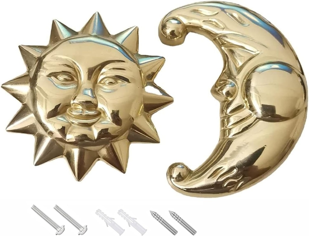 Drawer Knobs Brass Sun Moon Decoration - Antique Brass Cabinet Knobs & Pulls for Kitchen, Bathroom, Dresser, Wardrobe - Easy Install (Golden)