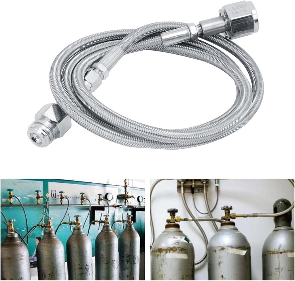 Soda Machine External Hose, 1.5 M, 60 Inches Co2 Adapter with High Pressure Stainless Steel Hose Connection for Liquids (Silver TR21-4, G1/2)