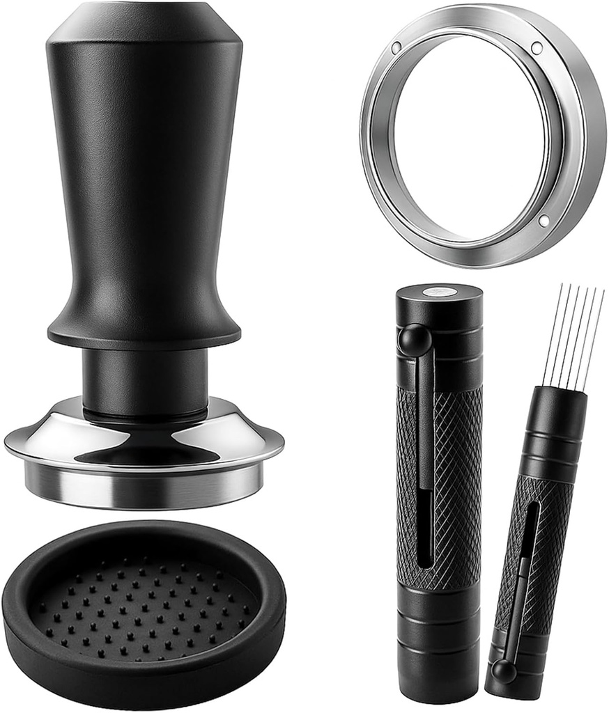 51mm Espresso Accessories Kit, includes a Coffee Tamper, Espresso WDT Tool, Magnetic Dosing Funnel and Round Silicone Pad, Espresso Coffee Tamper Set for Portafilter Barista Tools