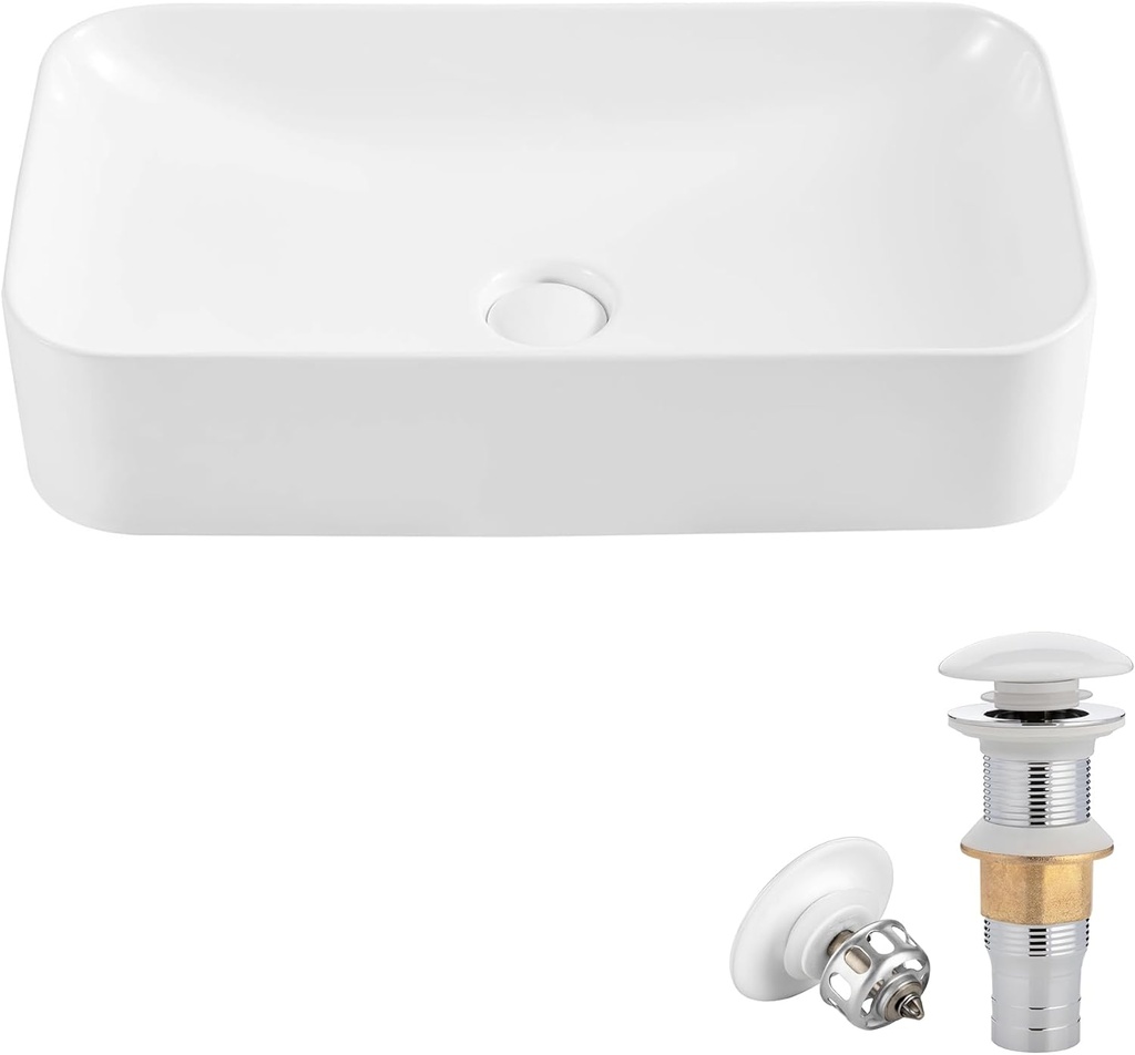 Eridanus Bathroom Vessel Sink Above Counter Bowl Sinks with Pop-Up Drain, 24" x 13.6" Rectangular Bathroom Sinks, Ceramic Modern Vessel Sink Art Washbasin