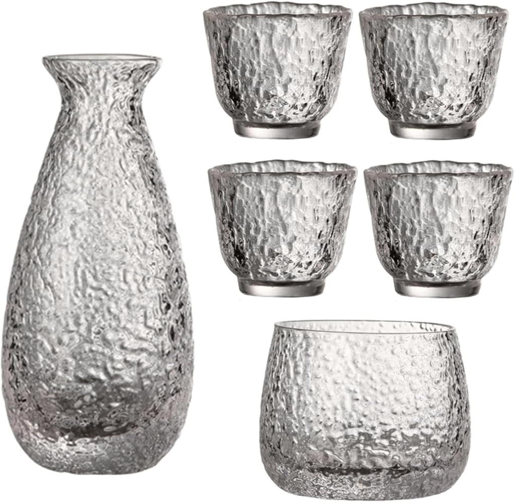 Glass Sake Set Matt Glass Sake Set Japanese 1 Sake Pot 1 Sake Warmer Bowl Transparent Modern Sake Set Glasses 4 Sake Cup