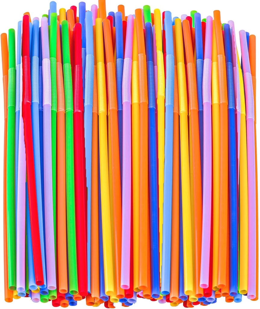 100 PCS Colorful Plastic Disposable Bendable Drinking 12.8inch Long Straws for Home Use Milk Juice Drinks Party Decorations