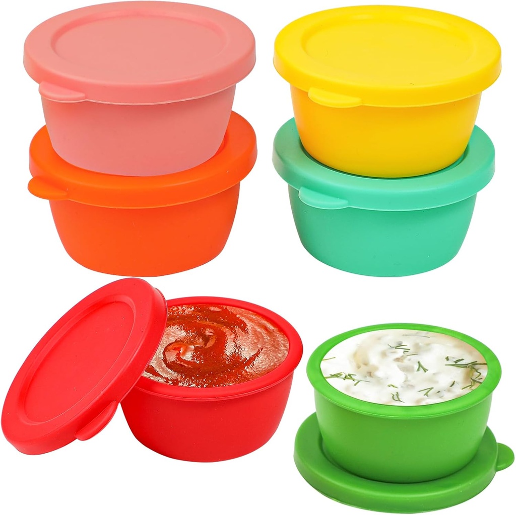 Webake Silicone Salad Dressing Container To Go, 1.6oz Mini Reusable Sauce Cups With Lid For Lunch Box Bento, Leakproof 6 Packs