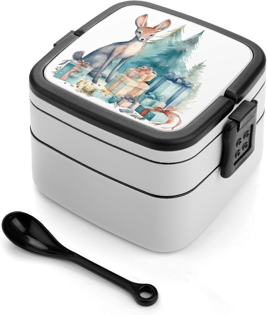 Animals And Gifts Bento Box for Adults Double Layer Lunch Box with Spoon And Invisible Handle Microwave Dishwasher Safe Leak Proof Meal Prep Lunch Containers for Office Picnic