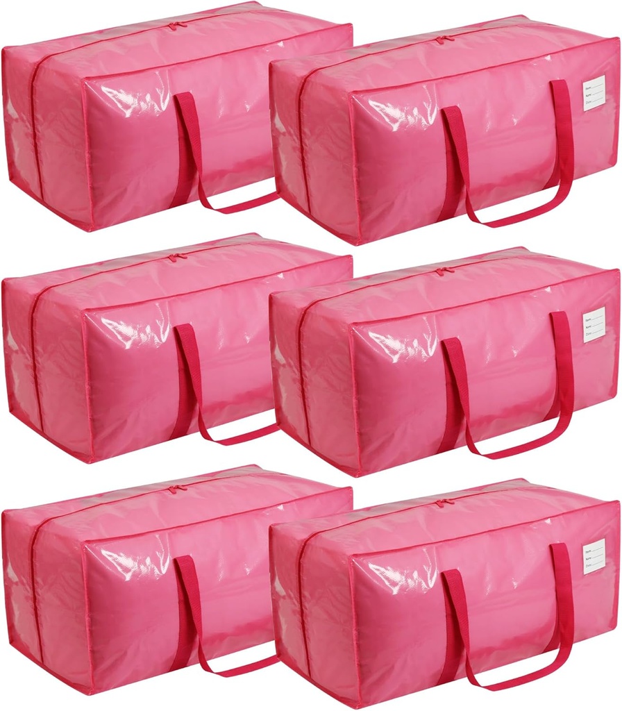 6 Pack Extra Heavy Duty Large Moving Bags with Comfortable Handle & Strong Zipper,Storage Totes for Space Saving Moving Storage College Supplies Alternative to Moving Box,Pink