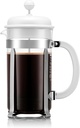 Bodum 34oz Caffettiera French Press Coffee Maker with Reusable Stainless Steel Filter, BPA-Free Plastic Carafe, White