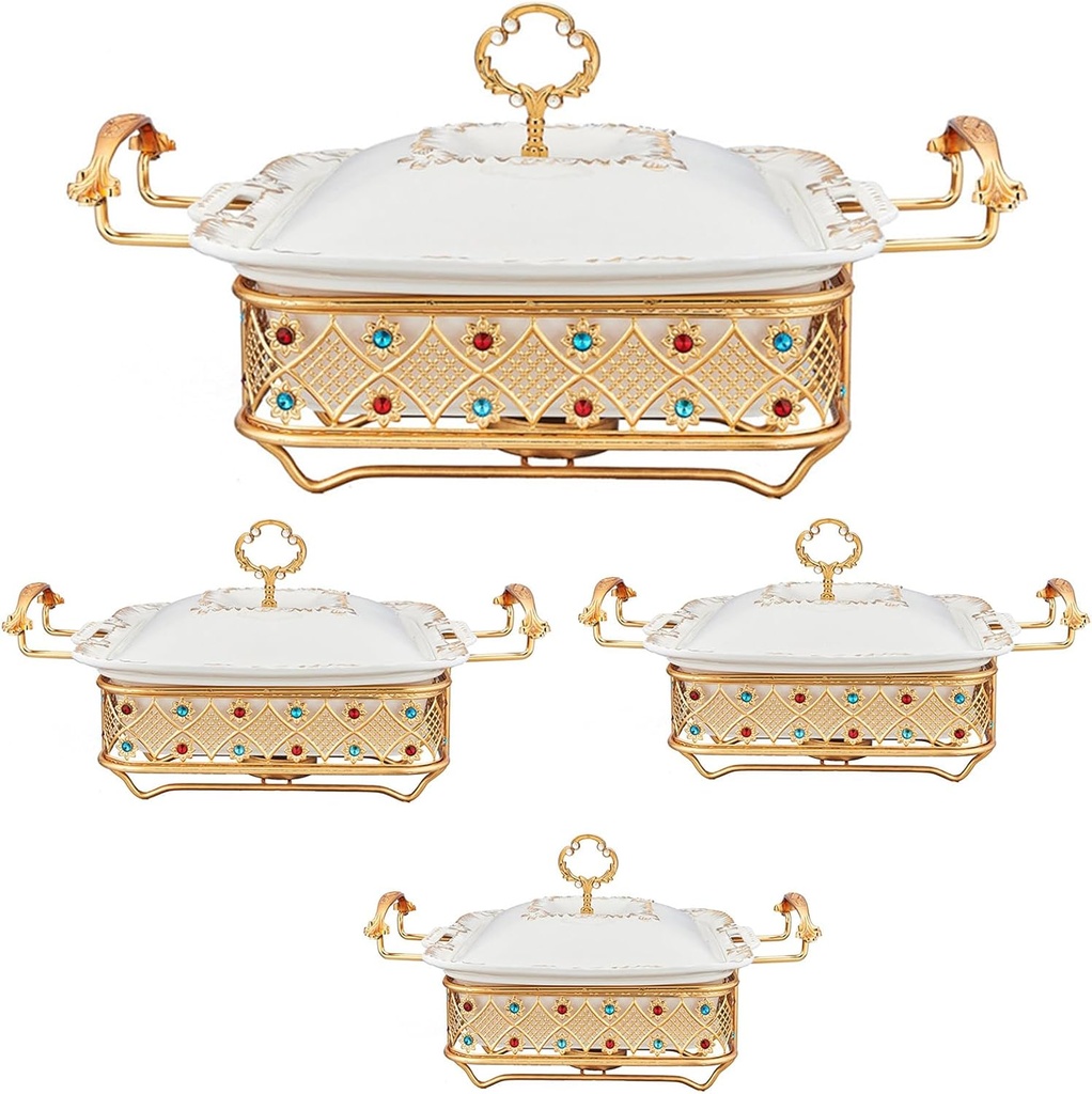 Ceramic Crock Pot Buffet Set - Buffet Skillet with Lid and Buffet Warmer Set, Food Heating Container Equipment, Food Pots and Fuel Racks, Home Food Preserving Trays, (Size:1.2L,Color:Colored Diamonds)