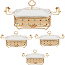 Ceramic Crock Pot Buffet Set - Buffet Skillet with Lid and Buffet Warmer Set, Food Heating Container Equipment, Food Pots and Fuel Racks, Home Food Preserving Trays, (Size:1.2L,Color:Colored Diamonds)