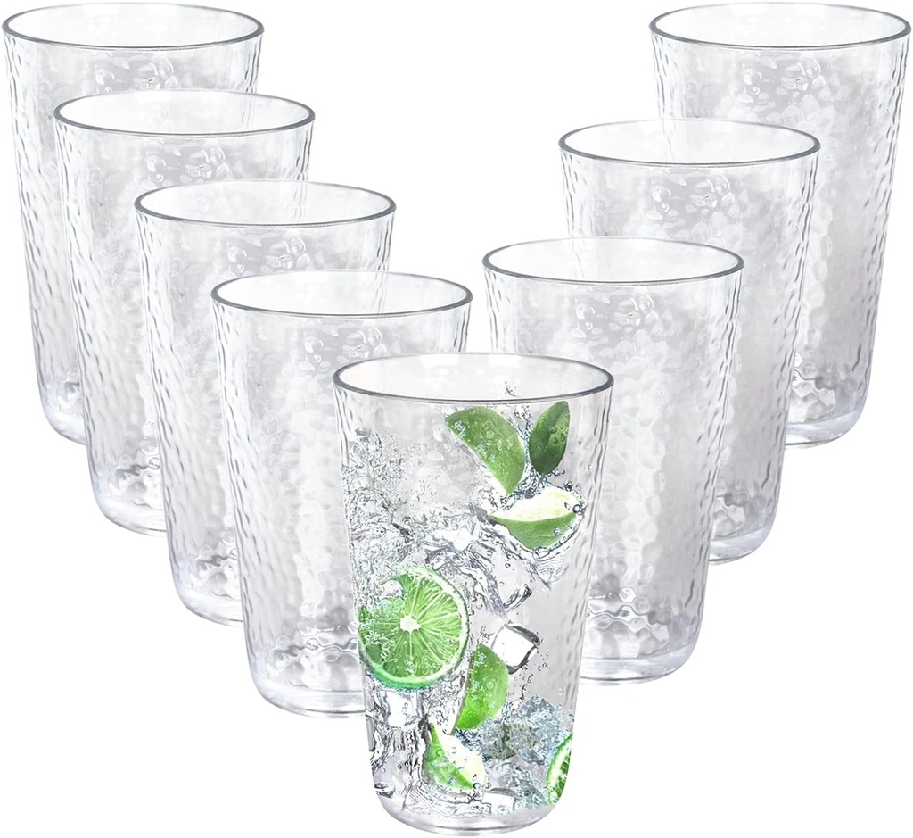 fulong 16 oz Plastic Highball Drinking Glasses, Set of 8 Water Beverage Tumbler Set, Unbreakable Plastic Cups for Soda, Juice, Iced Tea, Party, BPA-Free
