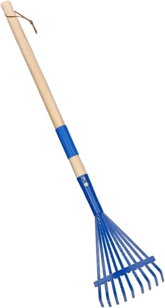 MYCENSE Garden Rake Leaf Rake Heavy Duty with Wood Handle Farming Home Garden Tool Accessories for Shrub Flower Beds Yard Lawns, Blue