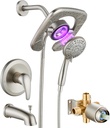 High Pressure Shower Tub Faucet Set with Dual 2-in-1 Shower Head with HandHeld Spray Combo,Tub Faucet,Valve Trim Kit,Brushed Nickel