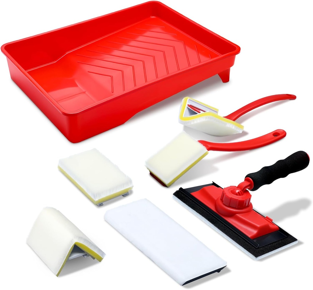 Lothee 7 Pcs Paint Edger with Trim Tool Kit 9 Inch Paint Touch up Pad Corner Wall and Ceiling 360° Rotation Handle Edger Trimmer Brush Tool with Replacement for Window Detail Painting Trim