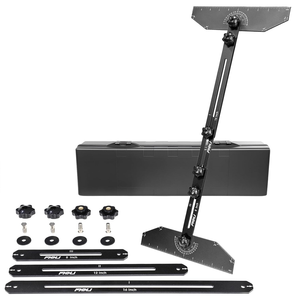 Stair Tread Template Tool, Framing Square Stair Tread Gauge Aluminum Alloy Measuring Tool Stair Tread Jig for Stairs Risers Shelves Cabinets Floors,Adjustable Sliding Installer with Storage Box(Black)