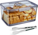 Large Bread Storage Container with Airtight Lid - Bread Box for Kitchen Countertop, Time Recording Bread Keeper for Homemade Bread, Bagel, Cookies, Cupcakes | with Stainless Steel Tongs(Grey)