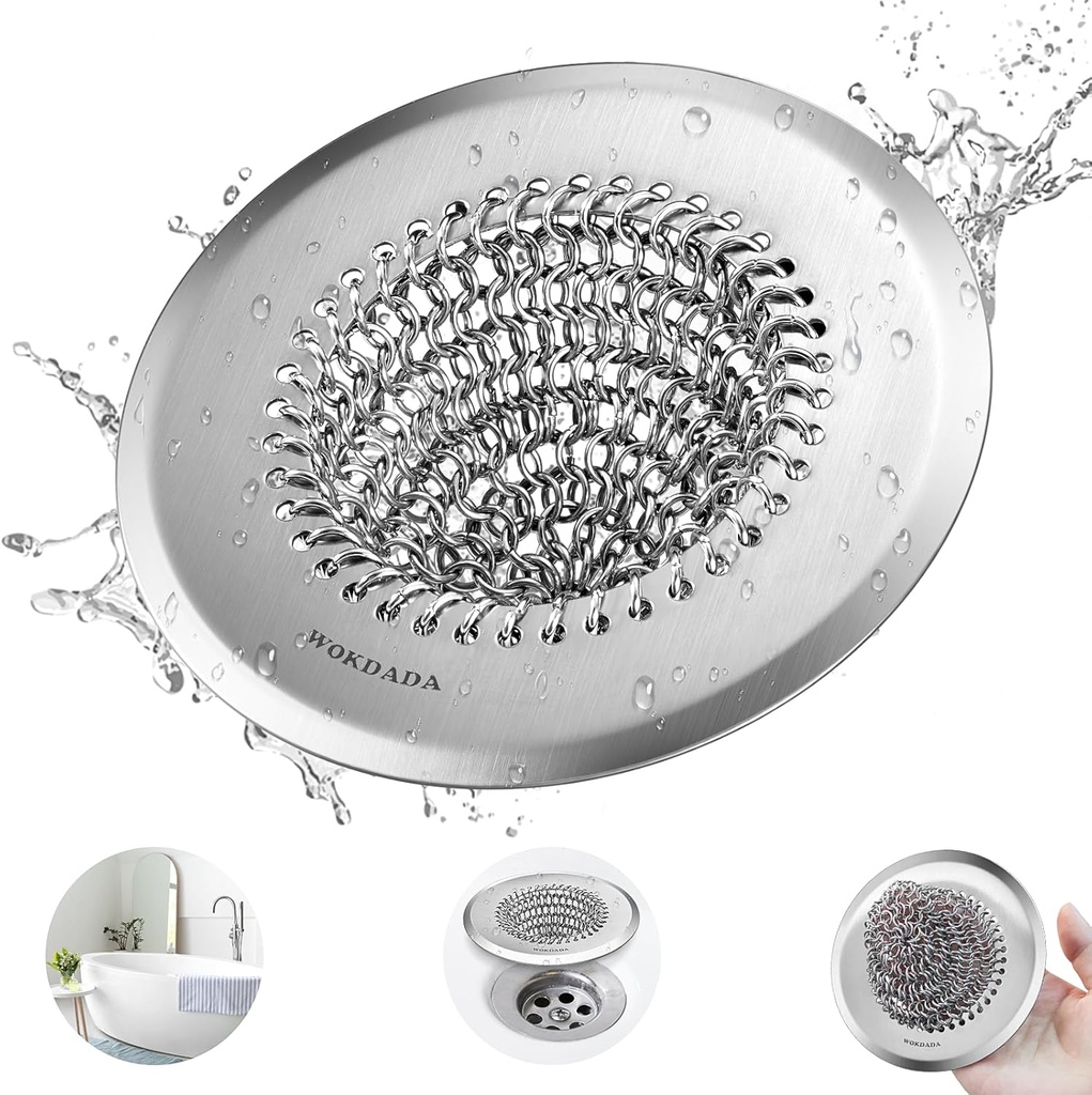 Bathtub Drain Hair Catcher, Fast Drainage Shower Drain Hair Catcher, Reversible 304 Stainless Steel Drain Protector for Pop-Up and Regular Drains of Bathroom(Patented Product)