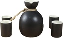5-Piece Japanese Ceramic Sake Set, White Glaze, Traditional Hand-Drawn Design, Gift for Family & Friends(Black)