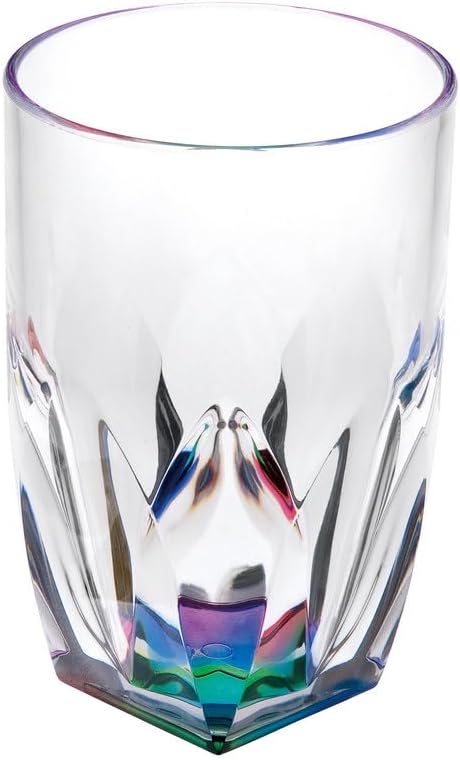 Rainbow Diamond Acrylic Drinking Glasses Set of 4, 17oz, Unbreakable Plastic Cocktail Glasses, Clear Drinkware